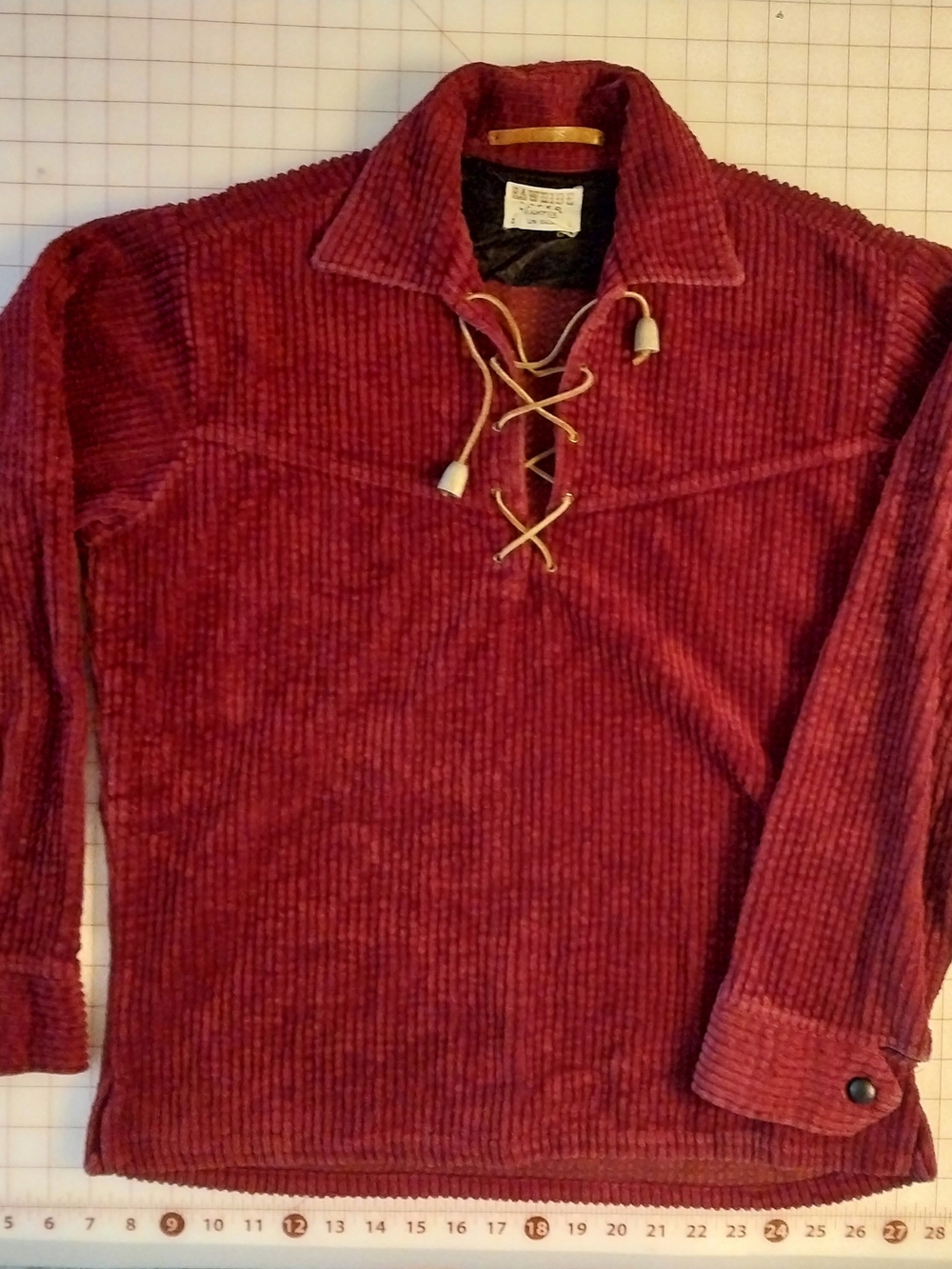 Vintage Rawhide Lacer Corduroy Lace-Up Pullover Sweatshirt - Burgundy